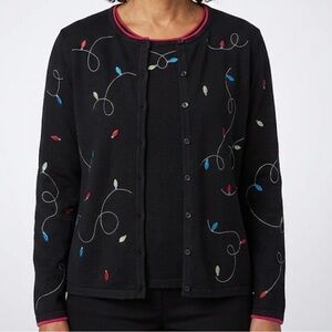 Christopher & Banks Holiday Light String Embroidered Cardigan Set 2pc PS